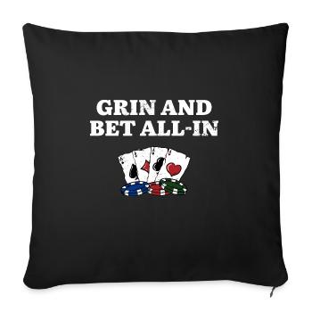 Grin et Bet All In Poker Stratégie Poker Player - Housse de coussin décorative 45 x 45 cm - noir - Devant