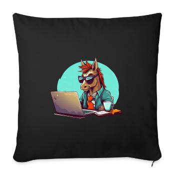 Horse Power CEO - Coffee and Laptop in Business - Sofa pillowcase 17,3'' x 17,3'' (45 x 45 cm) - black - Front