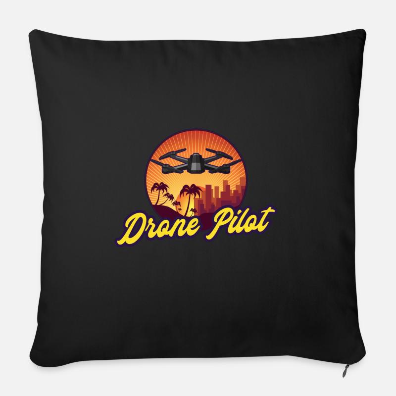 Cadeau de pilote de drone drone - Housse de coussin décorative 45 x 45 cm - noir