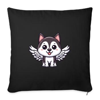 Angel Husky, Wing Comic, Sky Dog - Sofa pillowcase 17,3'' x 17,3'' (45 x 45 cm) - black - Front