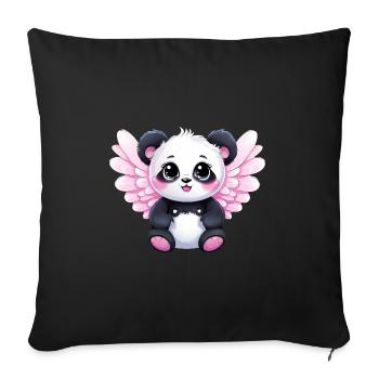 Panda ange fille avec des ailes - Housse de coussin décorative 45 x 45 cm - noir - Devant
