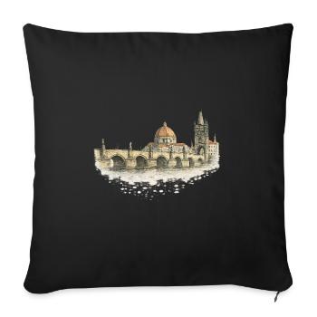 Pont florentin et aquarelle du Duomo - Housse de coussin décorative 45 x 45 cm - noir - Devant