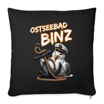Ostseebad Binz mit lustige Möwe mit Anker - Sofakissenbezug 45 x 45 cm - Schwarz - Vorne