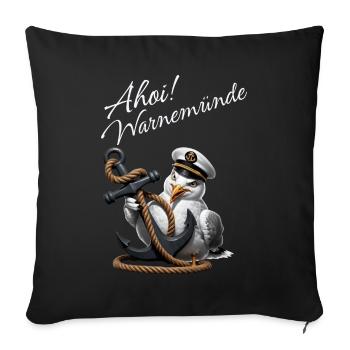 Ahoi Warnemünde ! Lustige Möwe mit Anker - Sofakissenbezug 45 x 45 cm - Schwarz - Vorne