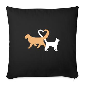 Mignon chien et chat sillhouette avec un coeur - Housse de coussin décorative 45 x 45 cm - noir - Devant