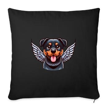 Rottweiler mignon - Ange avec des ailes dans le - Housse de coussin décorative 45 x 45 cm - noir - Devant