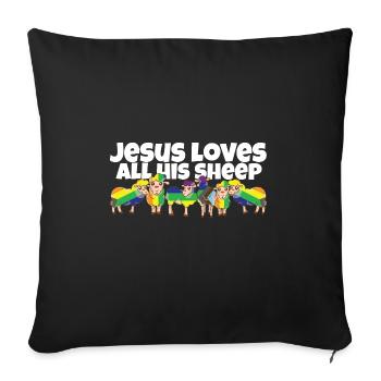 Jésus aime toutes ses brebis LGBTQ fier allié gay - Housse de coussin décorative 45 x 45 cm - noir - Devant