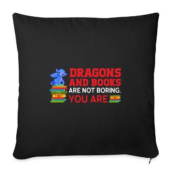 Drache Drache und Buch Drachenliebhaber Geschenk - Sofakissenbezug 45 x 45 cm - Schwarz - Vorne