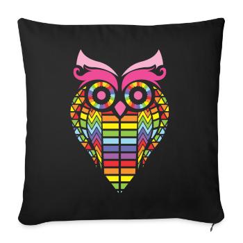 RAINBOW OWL - Sofa pillowcase 17,3'' x 17,3'' (45 x 45 cm) - black - Front