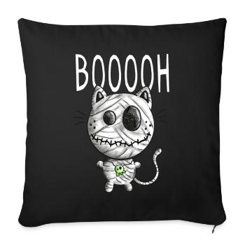 Petit chat momie - Halloween - Cadeau - Housse de coussin décorative 45 x 45 cm - noir - Devant