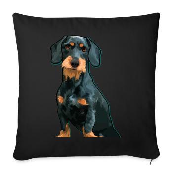 Dachshund, Dackel, Kurzhaardackel, Illustration - Sofakissenbezug 45 x 45 cm - Schwarz - Vorne