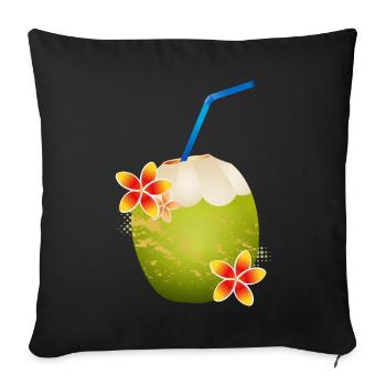 Cocktail de noix de coco décoré avec fleur & paille - Housse de coussin décorative 45 x 45 cm - noir - Devant