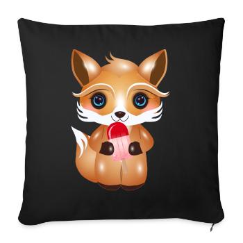 Cute kawaii fox with red ice cream on style - Sofa pillowcase 17,3'' x 17,3'' (45 x 45 cm) - black - Front