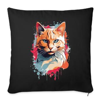 Cute tricolor cat - Sofa pillowcase 17,3'' x 17,3'' (45 x 45 cm) - black - Front
