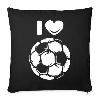 J’aime le ballon de football Icône du logo du symbole du cœur - Housse de coussin décorative 45 x 45 cm - noir - Devant