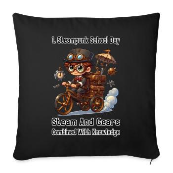 Première journée d’école Steampunk - Housse de coussin décorative 45 x 45 cm - noir - Devant