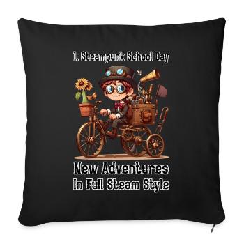 Première journée d’école Steampunk - Housse de coussin décorative 45 x 45 cm - noir - Devant