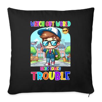 Attention monde - voici les ennuis - Housse de coussin décorative 45 x 45 cm - noir - Devant