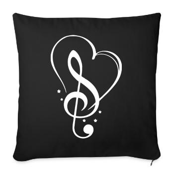 coeur musical avec illustration de clé de sol - Housse de coussin décorative 45 x 45 cm - noir - Devant