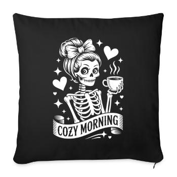 Motif squelette du matin câlin - Housse de coussin décorative 45 x 45 cm - noir - Devant