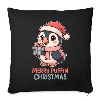Puffin Christmas Cute - Sofa pillowcase 17,3'' x 17,3'' (45 x 45 cm) - black - Front