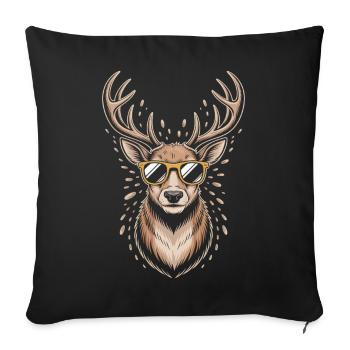 Cerf avec bois et lunettes de soleil - Housse de coussin décorative 45 x 45 cm - noir - Devant