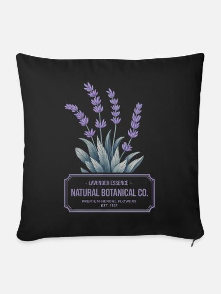 Lavender Essence – Botanisches Vintage Label - Sofakissenbezug 45 x 45 cm - Schwarz