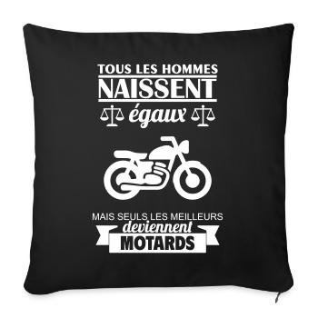 Tous les hommes naissent égaux cadeau Moto Motard - Housse de coussin décorative 45 x 45 cm - noir - Devant