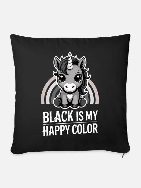 Grauer Einhorn-Regenbogen: Schwarz ist meine fröhliche Farbe - Sofakissenbezug 45 x 45 cm - Schwarz
