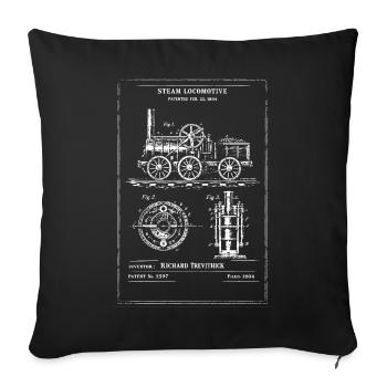 Vintage Dampflokomotiv-Bauplan - Sofakissenbezug 45 x 45 cm - Schwarz - Vorne