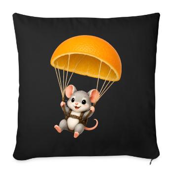 Cute Mouse with Orange Parachute Kawaii Motif - Sofa pillowcase 17,3'' x 17,3'' (45 x 45 cm) - black - Front