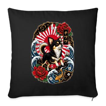 Chihuahua im japanischen Tattoo Style - Sofakissenbezug 45 x 45 cm - Schwarz - Vorne