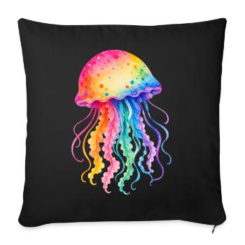 Colorful Jellyfish Watercolor Illustration - Sofa pillowcase 17,3'' x 17,3'' (45 x 45 cm) - black - Front