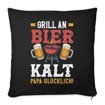 Grillmeister Geschenk Fleisch Wurst & Bier - Sofakissenbezug 45 x 45 cm - Schwarz - Vorne