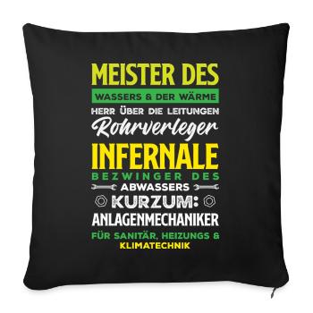 Anlagenmechaniker SHK Sanitär Heizung Handwerk - Sofakissenbezug 45 x 45 cm - Schwarz - Vorne