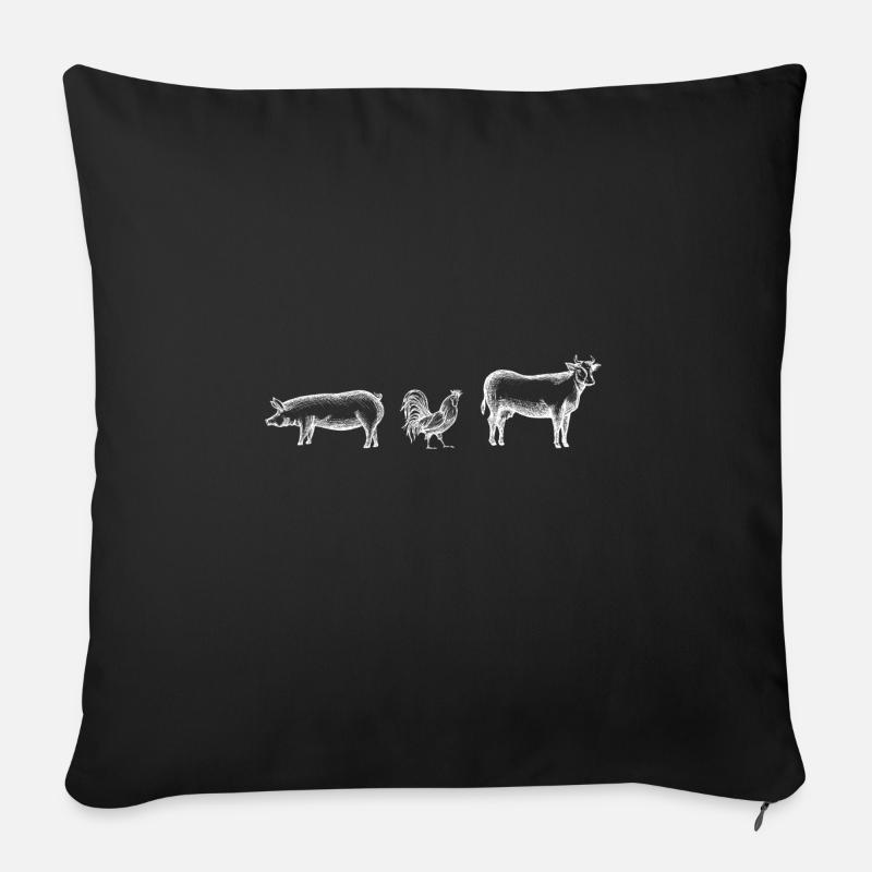 Vegan Bauernhof Tiere Schwein Kuh Huhn Geschenk - Sofakissenbezug 45 x 45 cm - Schwarz