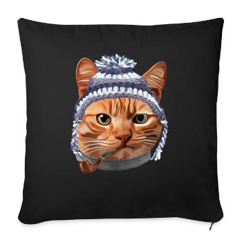 Bonnet Chat Kitty En Vêtements Pipe Toque Bonnet - Housse de coussin décorative 45 x 45 cm - noir - Devant