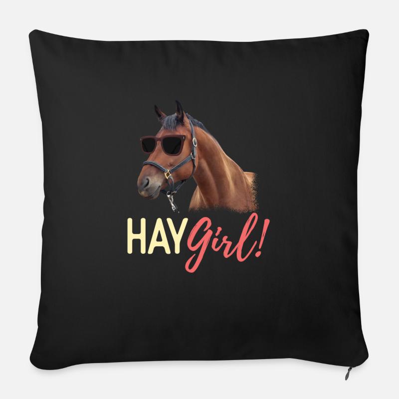 Heu-Mädchen-Pferdeliebhaber-Reiten - Sofakissenbezug 45 x 45 cm - Schwarz