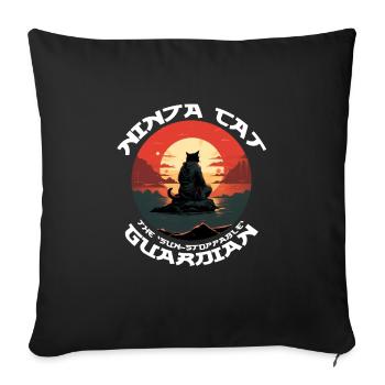 Chat noir ninja devant le soleil rouge - Housse de coussin décorative 45 x 45 cm - noir - Devant