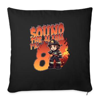 Thème de garçon d’anniversaire de pompier de 8 ans pour enfants - Housse de coussin décorative 45 x 45 cm - noir - Devant