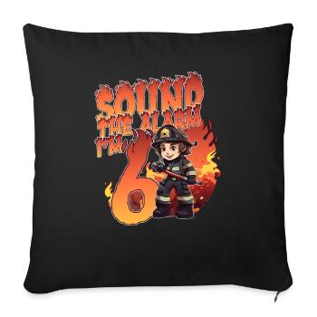 Thème garçon d’anniversaire de pompier de 6 ans pour enfants - Housse de coussin décorative 45 x 45 cm - noir - Devant