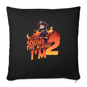 Thème de garçon d’anniversaire de pompier pour enfants de 2 ans - Housse de coussin décorative 45 x 45 cm - noir - Devant