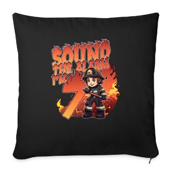 Thème de garçon d’anniversaire de pompier pour enfants de 7 ans - Housse de coussin décorative 45 x 45 cm - noir - Devant