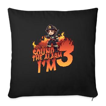 Thème garçon d’anniversaire de pompier pour enfants de 3 ans - Housse de coussin décorative 45 x 45 cm - noir - Devant