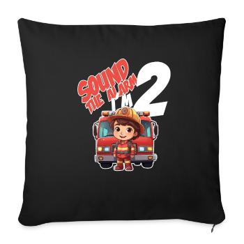 Thème de garçon d’anniversaire de pompier pour enfants de 2 ans - Housse de coussin décorative 45 x 45 cm - noir - Devant