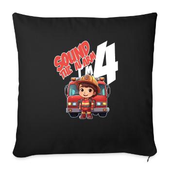 Thème du garçon d’anniversaire de pompier de 4 ans pour enfants - Housse de coussin décorative 45 x 45 cm - noir - Devant