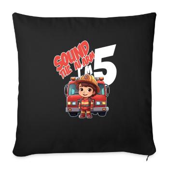 Thème de garçon d’anniversaire de pompier pour enfants de 5 ans - Housse de coussin décorative 45 x 45 cm - noir - Devant