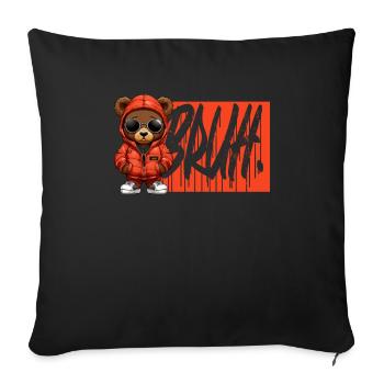 Bruh Meme Hip Hop Ours en peluche frère Salutation Ados - Housse de coussin décorative 45 x 45 cm - noir - Devant