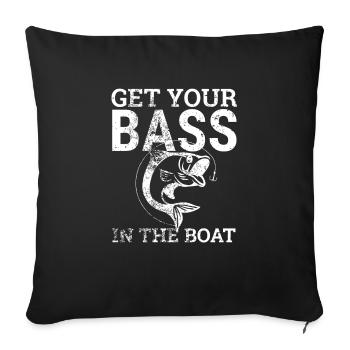 Obtenez votre basse dans la chemise de bateau - cadeau de pêche - Housse de coussin décorative 45 x 45 cm - noir - Devant