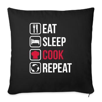 Eat Sleep Cook Repeat - Sofa pillowcase 17,3'' x 17,3'' (45 x 45 cm) - black - Front